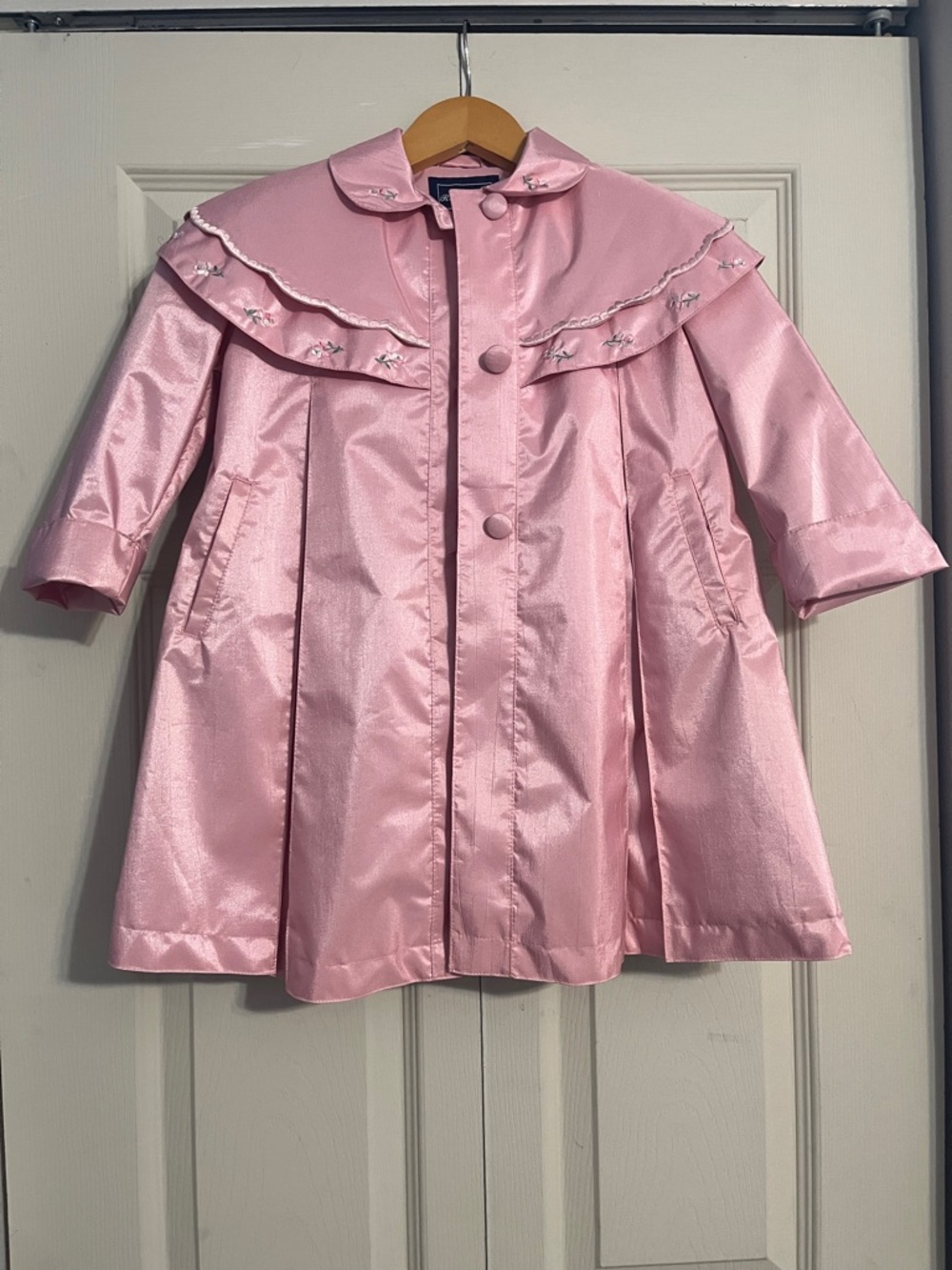 Rothschild Shimmer Pink Girls' Raincoat with Ruffled Yoke